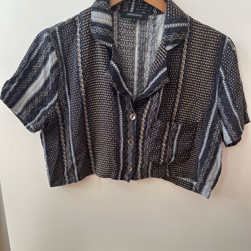 Olivaceous Black and Gray Striped Crop Top